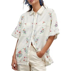 We The Free Cream Floral Button Down Shirt